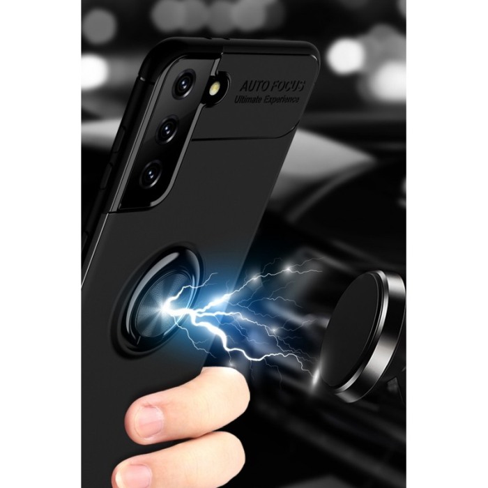 Husa pentru Samsung S21 Plus, suport tip inel cu rotatie de 360 grade, Liquid Silicone, 6.7 inch, negru [3]
