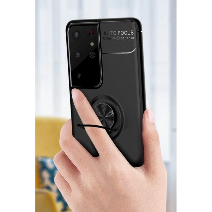 Husa pentru Samsung S21 Ultra , suport tip inel cu rotatie de 360 grade, Liquid Silicone, 6.9 inch, negru [2]