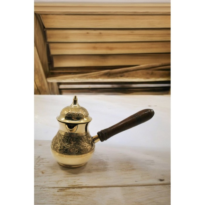 Ibric manual de cafea arabesc Zahra Coffee Doty®, din alama, maner din lemn, pentru aragaz, plita sau nisip, handmade, 350 ml [2]