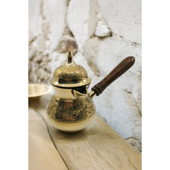 Ibric manual de cafea arabesc Zahra Coffee Doty®, din alama, maner din lemn, pentru aragaz, plita sau nisip, handmade, 350 ml [4]