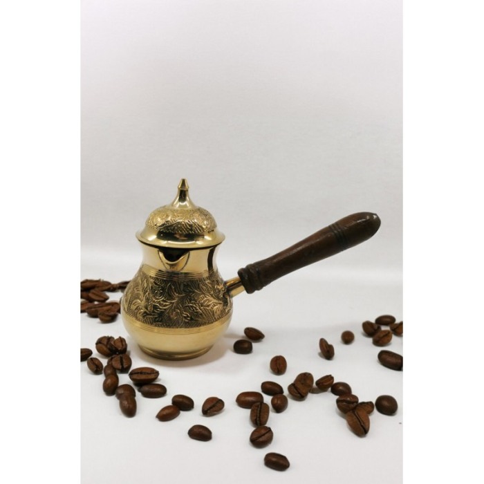 Ibric manual de cafea arabesc Zahra Coffee Doty®, din alama, maner din lemn, pentru aragaz, plita sau nisip, handmade, 350 ml [3]