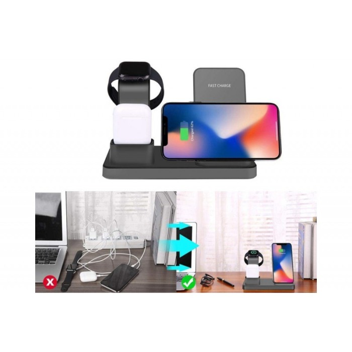 Incarcator premium de birou 3 in 1,Fast Charger,wireless, suporta incarcarea a 3 dispozitive iPhone / Apple Watch / AirPods,desi [4]