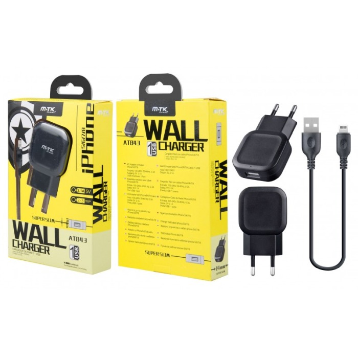 Incarcator retea Iphone , Lightning, 2.1A,  incarcator priza si cablu Negru [3]