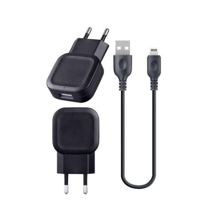 Incarcator retea Iphone , Lightning, 2.1A,  incarcator priza si cablu Negru [2]