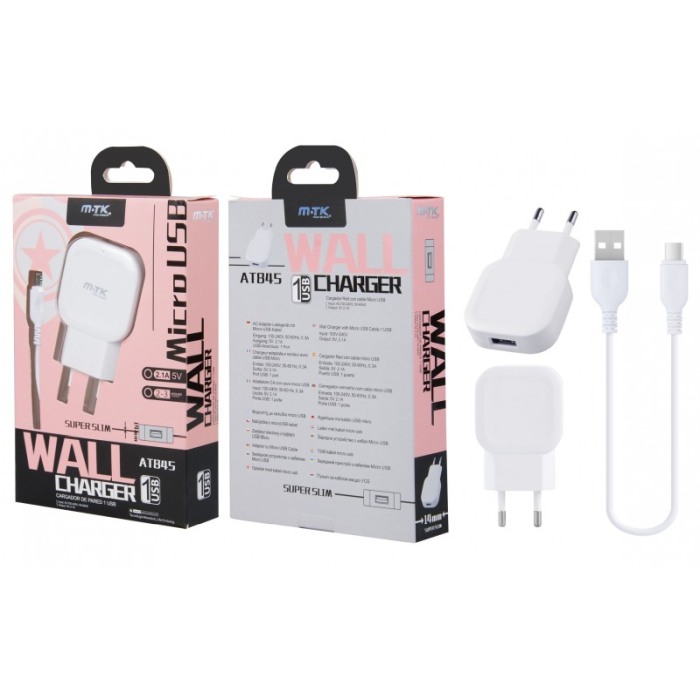 Incarcator retea Universal  , MicroUSB, 2.1A,  incarcator priza si cablu ALB [3]