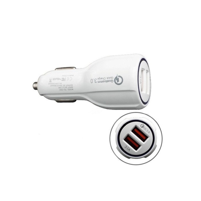 Incarcator telefon bricheta auto, un port Quick Charge 3.0, un port USB 2.4A, tehnologie Quallcomm, 12-24V,  Universal, Alb [2]