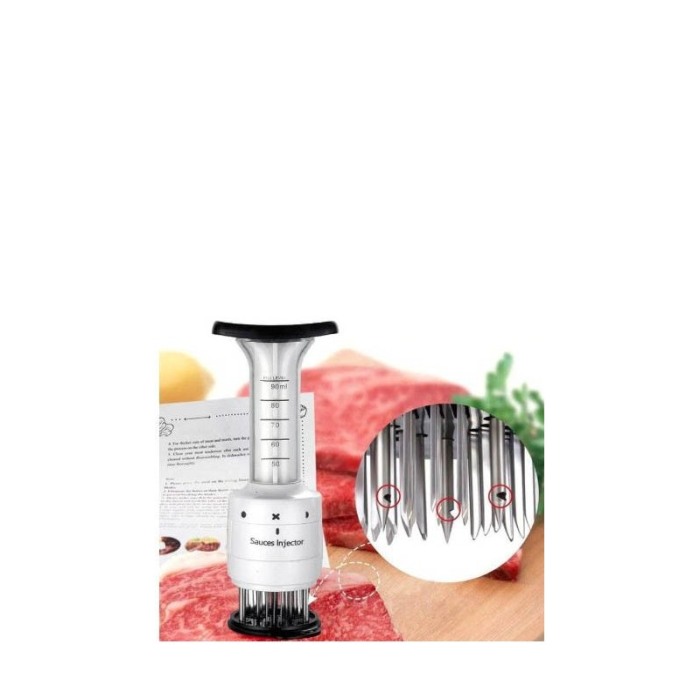 Injector de sos Tender pentru fragezirea carnii,27 de lame si 3 ace pentru injectare, cilindru gradat,diferite setari de adancim [5]