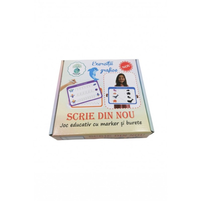 Joc de excercitii grafice ,,Scrie din nou", 18 tablite cu 2 fete, marker lavabil si burete de sters, 16x11 cm, Doty®️ [2]