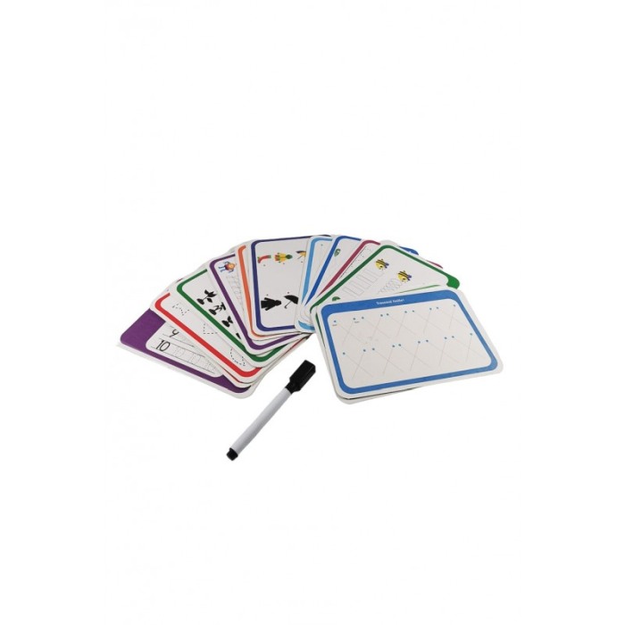 Joc de excercitii grafice ,,Scrie din nou", 18 tablite cu 2 fete, marker lavabil si burete de sters, 16x11 cm, Doty®️ [1]