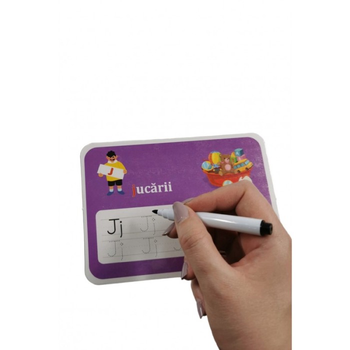 Joc de excercitii ,,Scrie din nou", model cu litere, 18 tablite cu 2 fete, marker lavabil si burete de sters, 16x11 cm, Doty®️ [3]