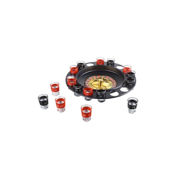 Joc de petrecere Party Roulette Shots, tip ruleta, 16 pahare, design realist, negru, 28 cm [3]