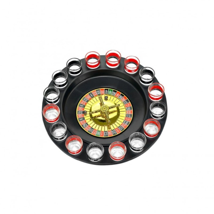 Joc de petrecere Party Roulette Shots, tip ruleta, 16 pahare, design realist, negru, 28 cm [6]