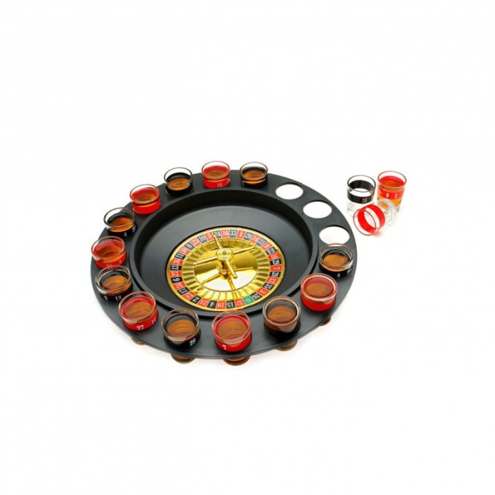 Joc de petrecere Party Roulette Shots, tip ruleta, 16 pahare, design realist, negru, 28 cm [4]