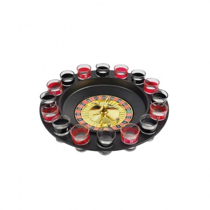 Joc de petrecere Party Roulette Shots, tip ruleta, 16 pahare, design realist, negru, 28 cm [1]