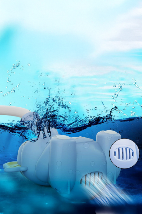 Jucarie de baie electrica tip para de dus BathElephant Shower Doty®, distractiva, design elefant, cu termomentru electronic, buton ON/OFF, USB inclus, baby blue [6]