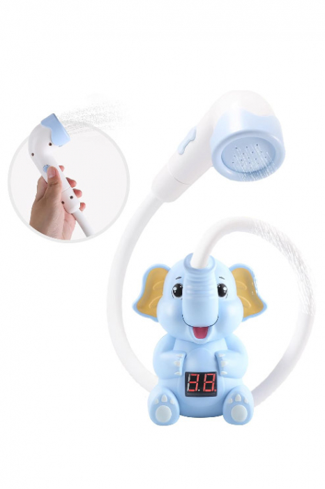 Jucarie de baie electrica tip para de dus BathElephant Shower Doty®, distractiva, design elefant, cu termomentru electronic, buton ON/OFF, USB inclus, baby blue [4]