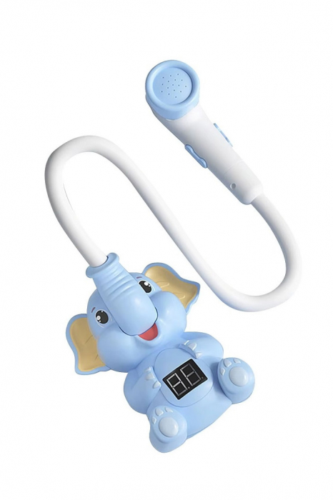 Jucarie de baie electrica tip para de dus BathElephant Shower Doty®, distractiva, design elefant, cu termomentru electronic, buton ON/OFF, USB inclus, baby blue [3]