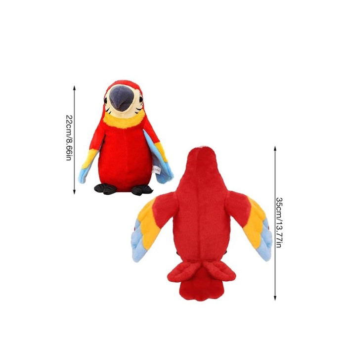 Jucarie de plus interactiva Talking Parrot, forma de papagal, suport inclus, rosu, 22 cm, Doty®️ [6]