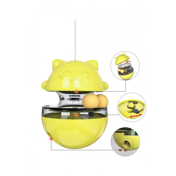 Jucarie interactiva 2 in 1 pentru pisici GattoBall, cu eliberare recompensa, mingi incluse, galben, 13x9 cm, Doty®️ [7]