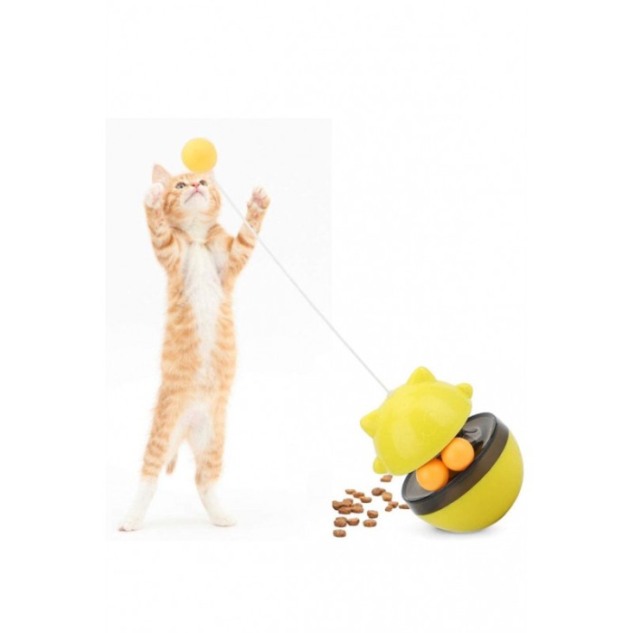 Jucarie interactiva 2 in 1 pentru pisici GattoBall, cu eliberare recompensa, mingi incluse, galben, 13x9 cm, Doty®️ [4]