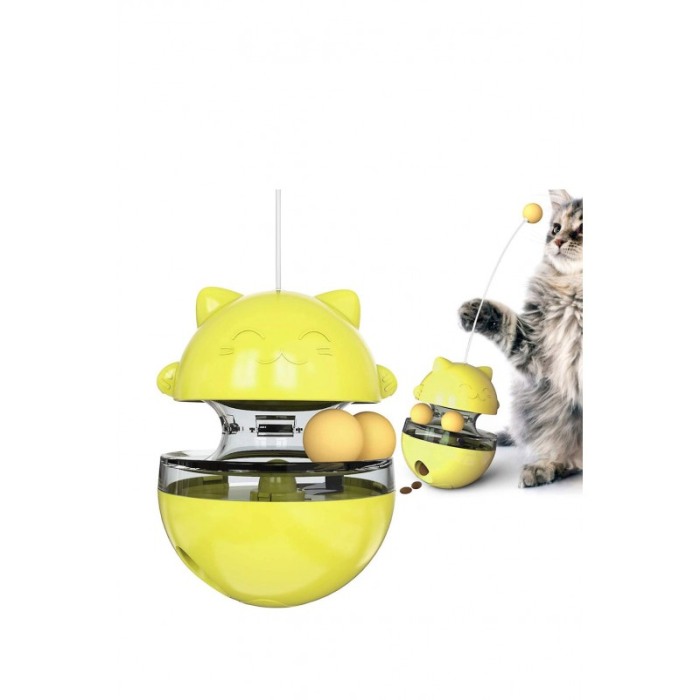 Jucarie interactiva 2 in 1 pentru pisici GattoBall, cu eliberare recompensa, mingi incluse, galben, 13x9 cm, Doty®️ [3]