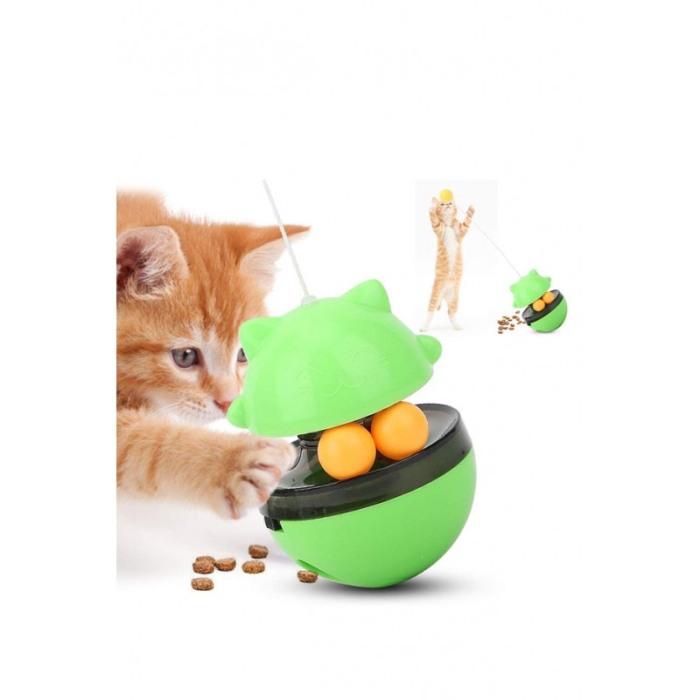 Jucarie interactiva 2 in 1 pentru pisici GattoBall, cu eliberare recompensa, mingi incluse, verde, 13x9 cm, Doty®️ [8]