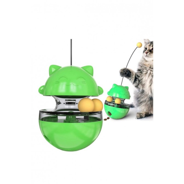 Jucarie interactiva 2 in 1 pentru pisici GattoBall, cu eliberare recompensa, mingi incluse, verde, 13x9 cm, Doty®️ [7]