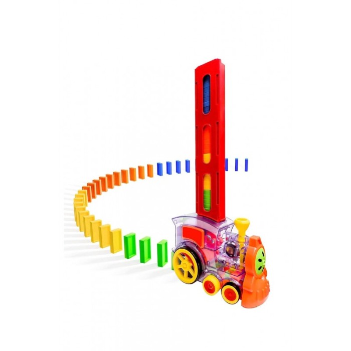 Jucarie interactiva Dom's Train, Locomotiva, cu lumini si sunete, cu 80 de piese Domino, Doty® [8]