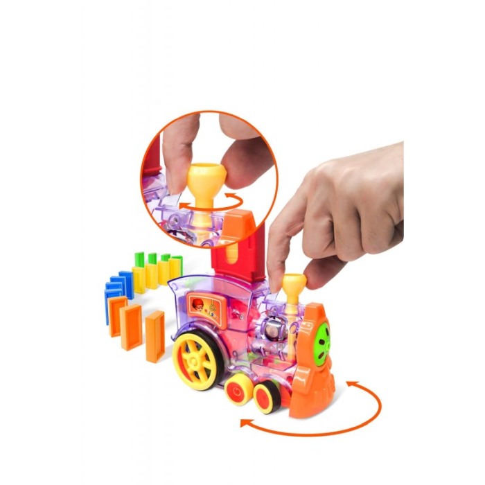 Jucarie interactiva Dom's Train, Locomotiva, cu lumini si sunete, cu 80 de piese Domino, Doty® [4]