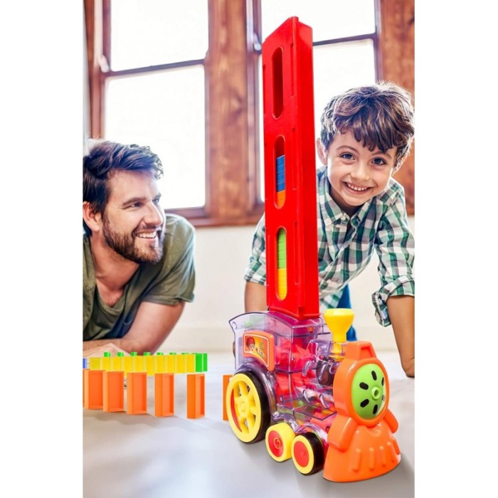 Jucarie interactiva Dom's Train, Locomotiva, cu lumini si sunete, cu 80 de piese Domino, Doty® [3]
