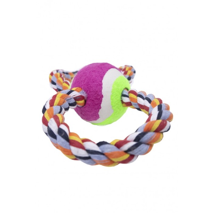 Jucarie interactiva pentru catei RopeBall, cu minge si sfoara , interactiva, 25 cm ,multicolora [4]