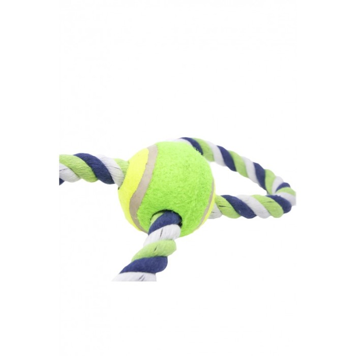 Jucarie interactiva pentru catei RopeBall, cu minge si sfoara , interactiva, 25 cm ,verde/albastru [4]