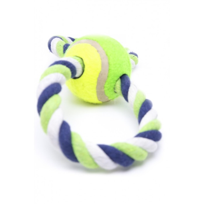 Jucarie interactiva pentru catei RopeBall, cu minge si sfoara , interactiva, 25 cm ,verde/albastru [5]