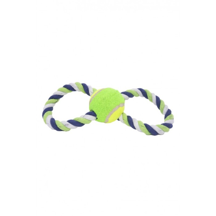 Jucarie interactiva pentru catei RopeBall, cu minge si sfoara , interactiva, 25 cm ,verde/albastru [3]