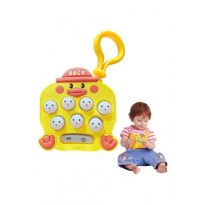 Jucarie interactiva tip breloc RingFriend, cu lumini si efecte sonore, baterie inclusa, model rata, galben/roz, 7.2/6.1 cm [5]