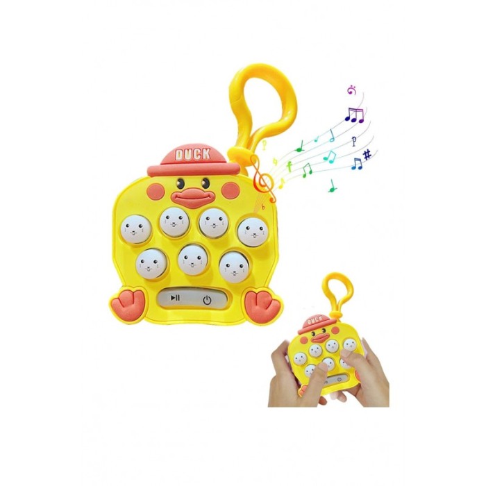 Jucarie interactiva tip breloc RingFriend, cu lumini si efecte sonore, baterie inclusa, model rata, galben/roz, 7.2/6.1 cm [3]