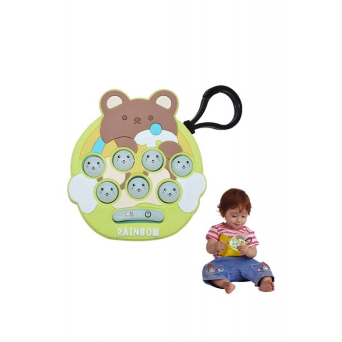 Jucarie interactiva tip breloc RingFriend, cu lumini si efecte sonore, baterie inclusa, model urs, verde/albastru, 7.2/6.1 cm [5]