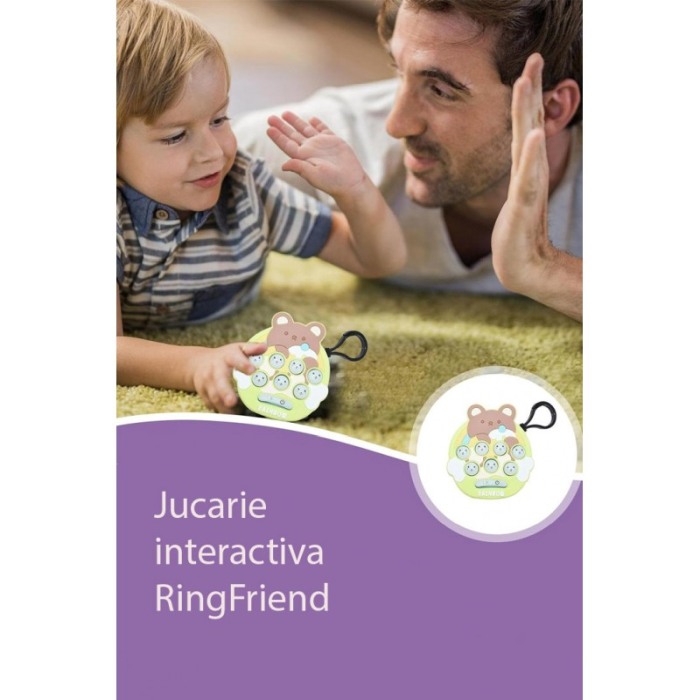 Jucarie interactiva tip breloc RingFriend, cu lumini si efecte sonore, baterie inclusa, model urs, verde/albastru, 7.2/6.1 cm [2]