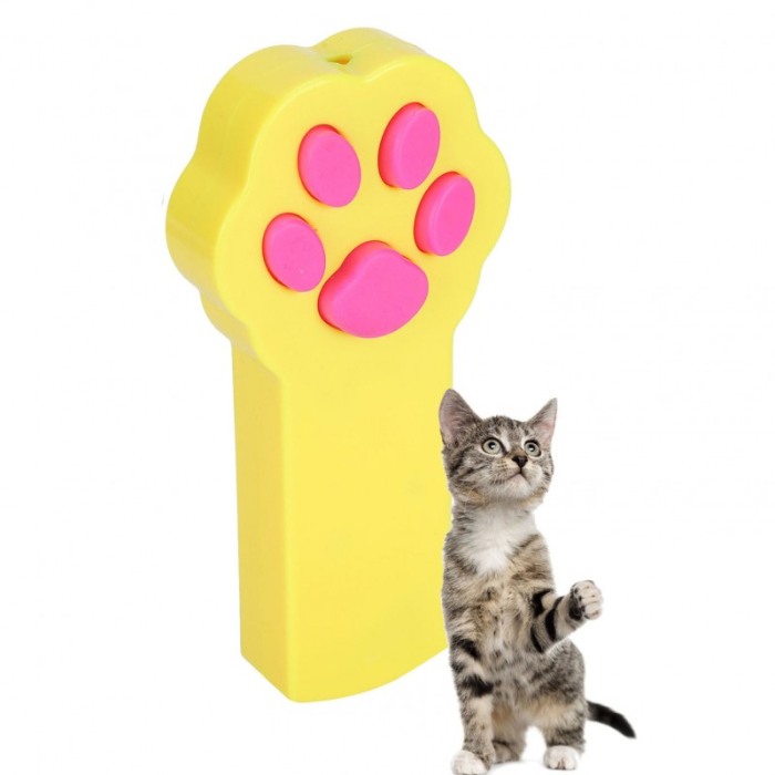 Jucarie laser pentru pisici ShowLight Paw, forma de labuta, interactiva, galben/roz, 10x5.5 cm [3]