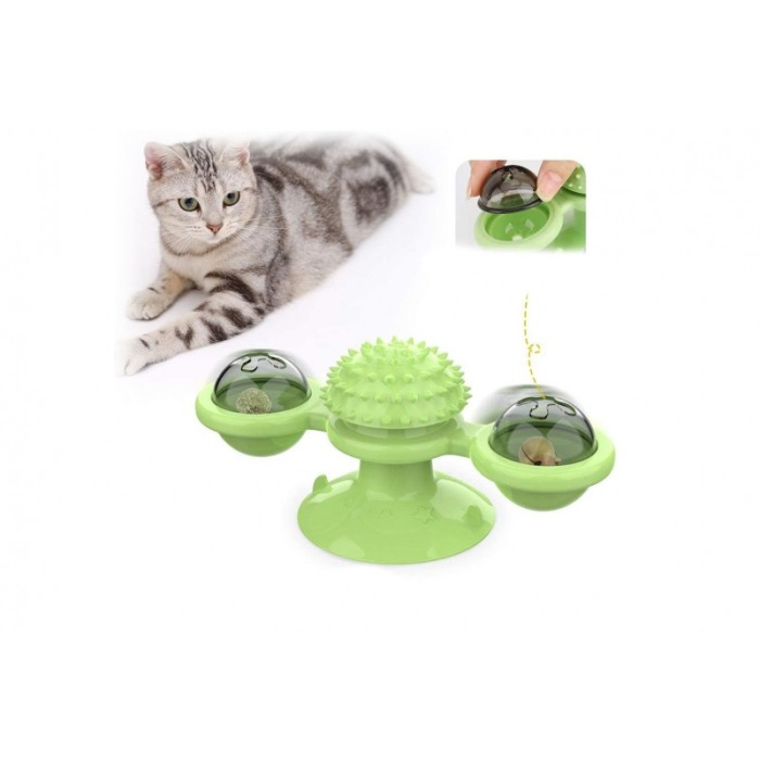 Jucarie multifunctionala pentru pisici Octopus Kitty Friend ,rotativa, cu ventuza, biluta cu efecte luminoase, iarba pisicii inc [6]
