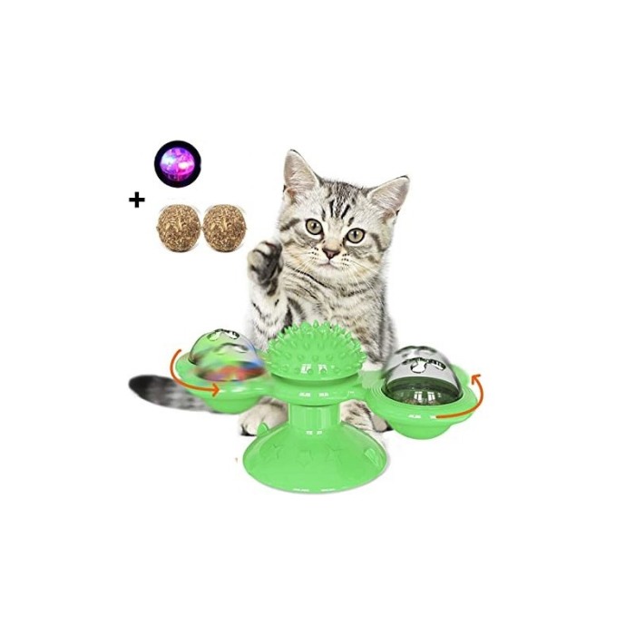 Jucarie multifunctionala pentru pisici Octopus Kitty Friend ,rotativa, cu ventuza, biluta cu efecte luminoase, iarba pisicii inc [10]