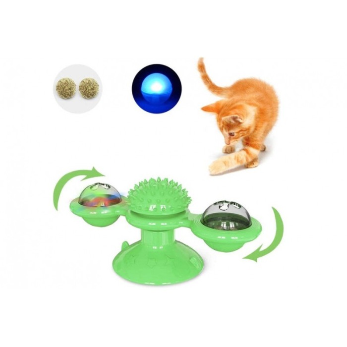 Jucarie multifunctionala pentru pisici Octopus Kitty Friend ,rotativa, cu ventuza, biluta cu efecte luminoase, iarba pisicii inc [11]