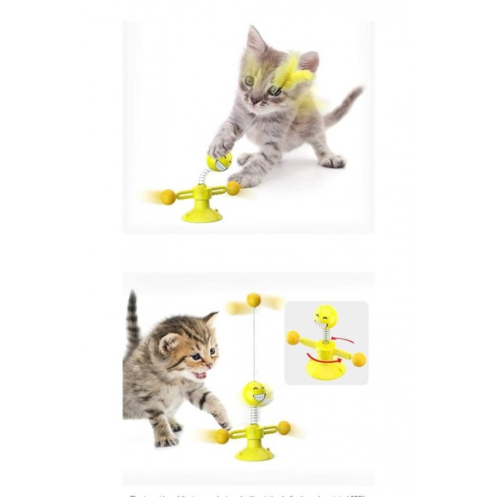 Jucarie pentru pisici Smiley Flake,rotativa,cu ventuza, materiale de calitate,biluta si pana incluse,design modern,dimensiuni re [5]