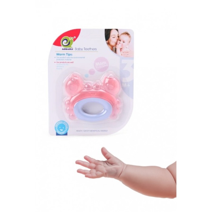 Jucarie tip inel pentru dentitie BabyTeeth Doty.ro®, forma de rac, 3 luni+, roz/albastru, materiale de calitate [2]