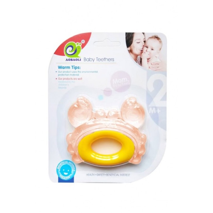Jucarie tip inel pentru dentitie BabyTeeth Doty.ro®, forma de rac, 3 luni+, roz/galben, materiale de calitate [1]