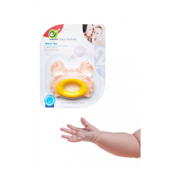 Jucarie tip inel pentru dentitie BabyTeeth Doty.ro®, forma de rac, 3 luni+, roz/galben, materiale de calitate [2]
