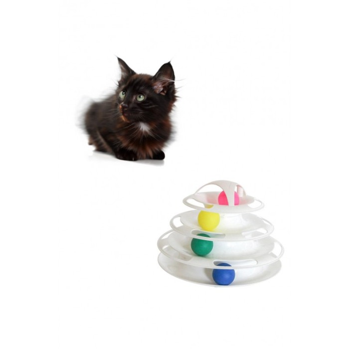 Jucarie turn cu patru nivele CatFunTime, cu bile colorate si soricel pentru pisici, alb, 25x18 cm, Doty®️ [7]