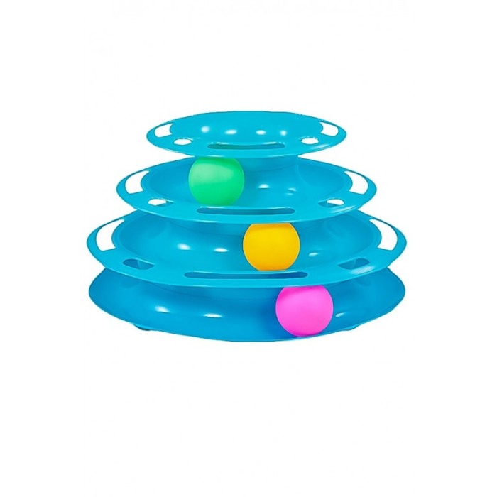 Jucarie turn cu trei nivele si trei bile colorate pentru pisici, albastru, Doty [2]