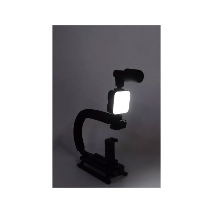 Kit cu stabilizator pentru telefon/aparat foto VideoPro Doty®, Vlogging/Podcast, trepied, LED si microfon, negru [7]