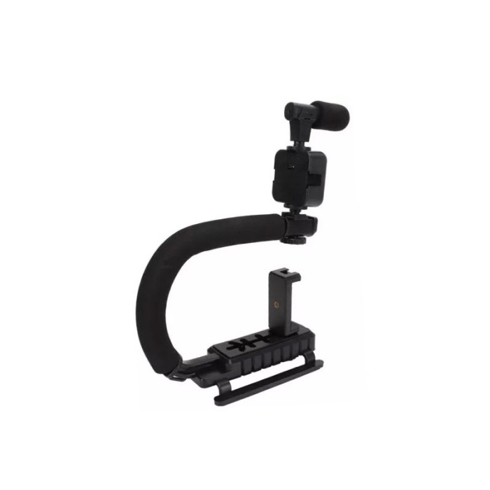 Kit cu stabilizator pentru telefon/aparat foto VideoPro Doty®, Vlogging/Podcast, trepied, LED si microfon, negru [2]